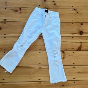 Black Orchid white distressed jeans ; size 26 and cropped at ankle